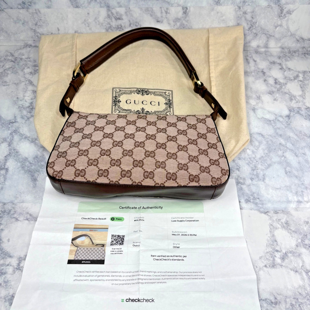 GUCCI GG Monogram Mini Pochette Shoulder Bag Purse Leather Brown Chunky Y2K Vtg